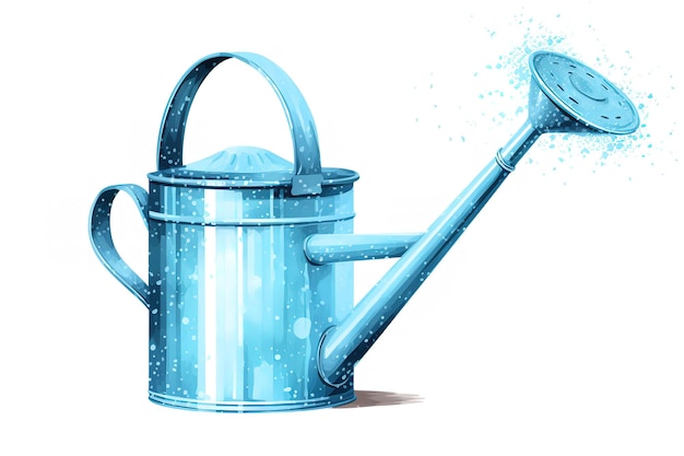 Azure blue watering can on a white background