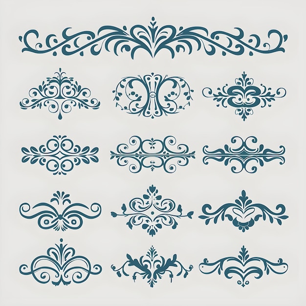 Azure color elegant intricate design ornate elements decorative swirls frames dividers borders