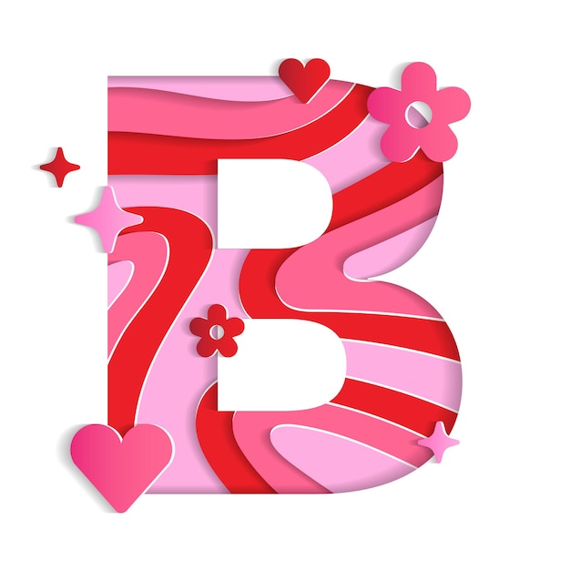 B Alphabet Valentines Day Love Character Font Letter Paper Flower Heart 3D Layer Paper Cutout Card