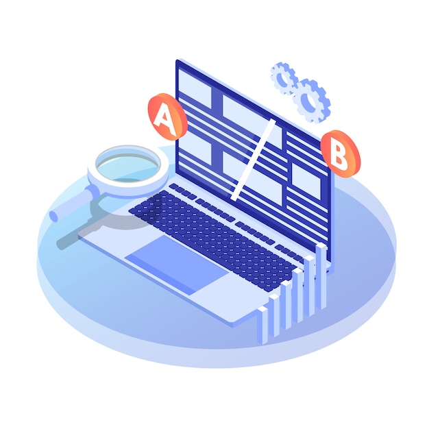 A-B comparison. Split testing isometric concept.  illustration.