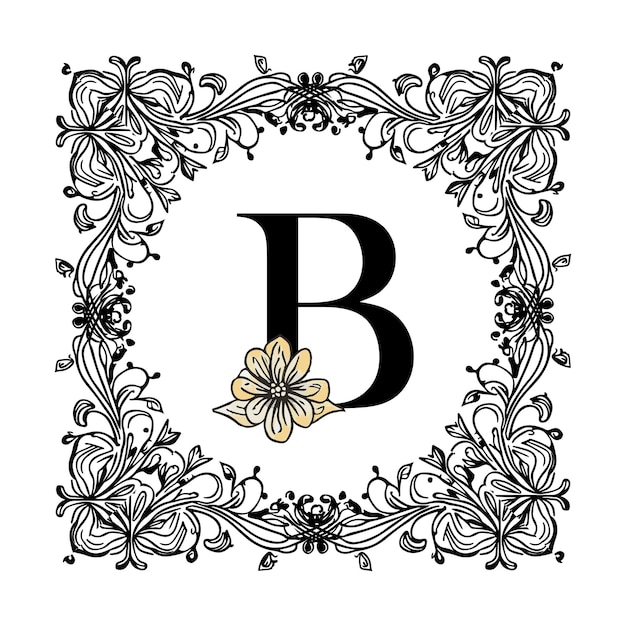 B floral letter hand drawn floral alphabet