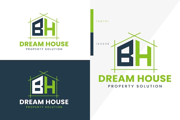 B H Monogram Dream House Real estate logo premium vector