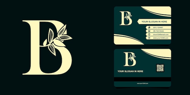 B letter font logo flat with leaf vector logo and business card template.