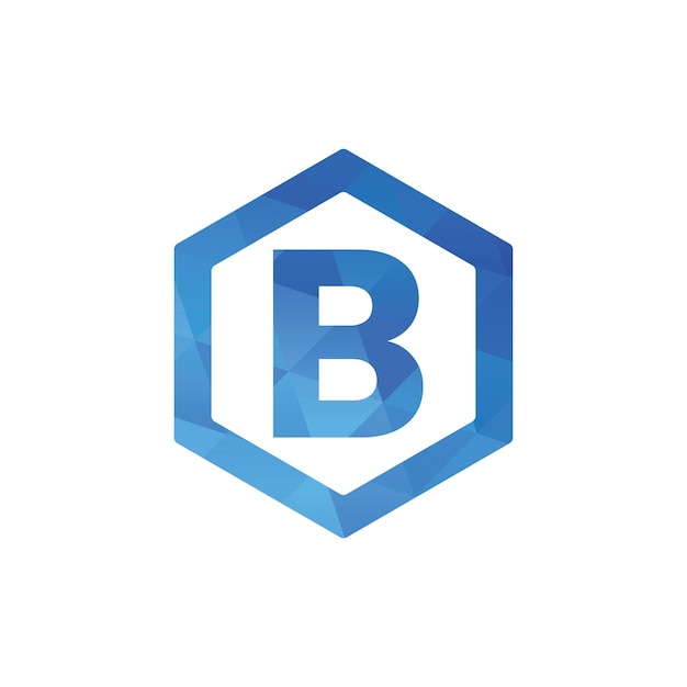 B letter with hexagon shape polygon logo monogram design in blue color vector eps