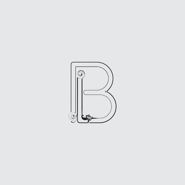 B letters logo design with leaves on branches around. vector illustration and line drawing design