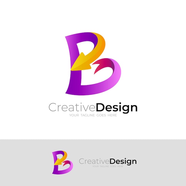 B logo and arrow design combination 3d colorful style simple