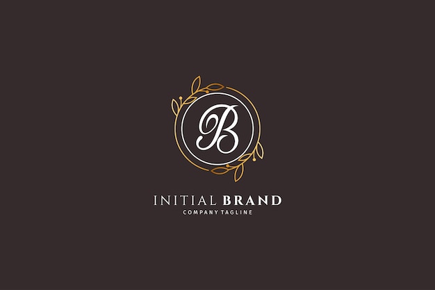 B logo design template Initial vector and monogram concept with golden color plant frame suitable for text or emblem letters for fashion beauty and jewelry industry wedding invitations social