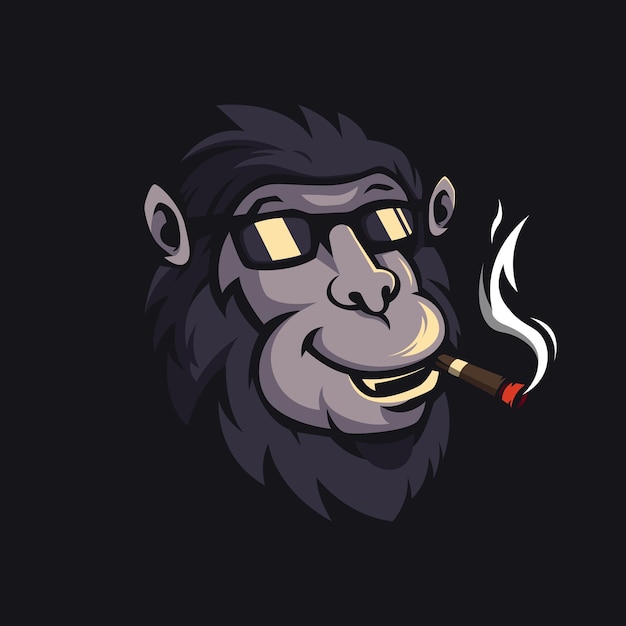 Baboon monkey wearing glasses while smoking mascot logo design illustration