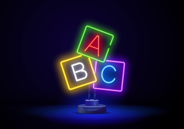 Baby abc cubes neon icon glowing vector illustration of child signs for design children concept