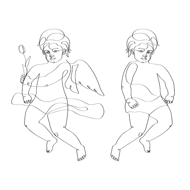 Baby angel with wings elegant line artwork