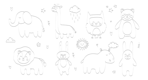 Baby animals line set