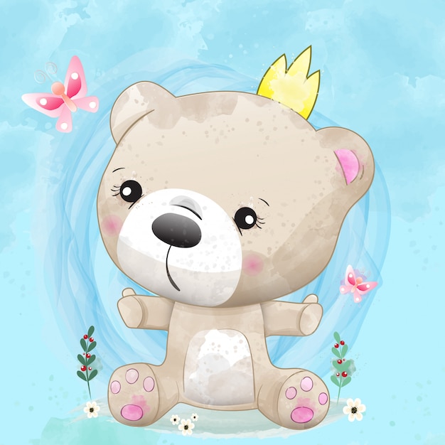 baby bear cute character painted with watercolor