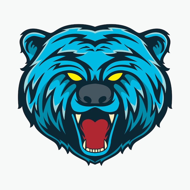 baby bear head blue color illustration