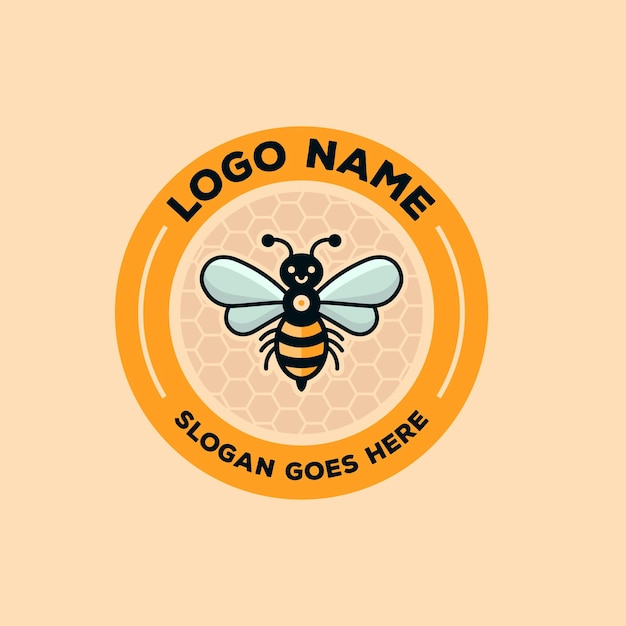 Vector baby bee logo design circular honey bee logo template for beekeeping and honey business