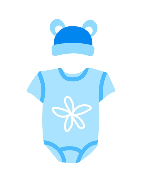 Baby bodysuit and cap Vector flat doodle illustration