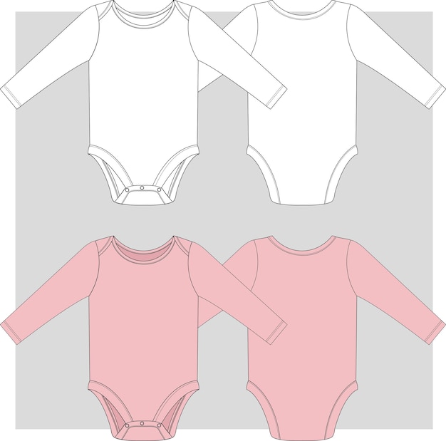 Vector baby bodysuit with full sleeve flat sketch