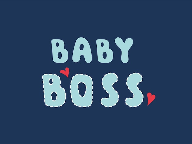 Baby boss handwritten lettering with red hearts on blue background