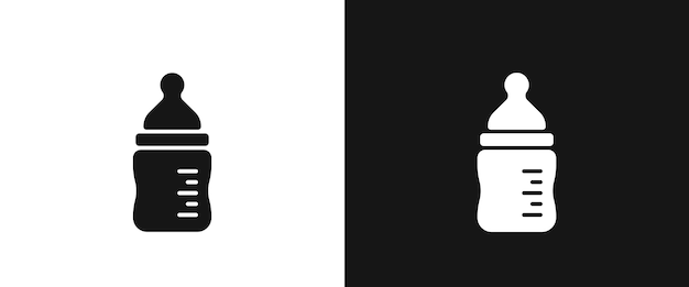 Baby bottle flat web icon. Feeding bottle sign silhouette invert color, solid black icon vector