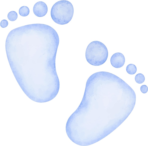 Baby boy blue footprint watercolor illustration Cute hand drawn baby shower design element Isolated clipart element on white background