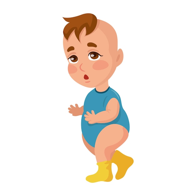 Baby boy learning to walk isolate on white background Vector illustration