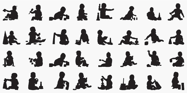 Baby boy plying with toy Silhouettes illustration