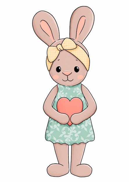 Baby bunny in dress with heart vector illustration