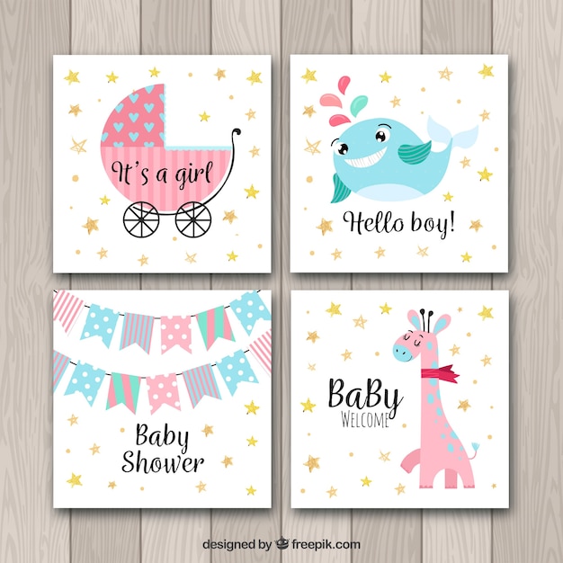 Baby cards collection in hand drawn style