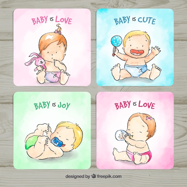 Vector baby cards collection in watercolor style