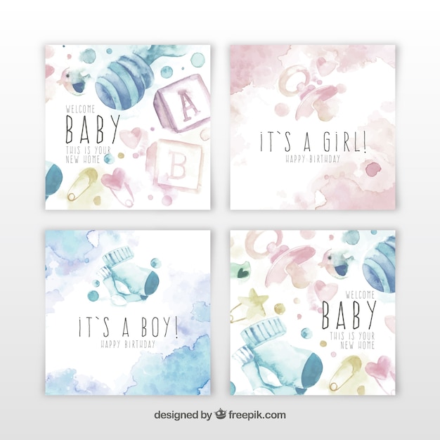 Vector baby cards collection in watercolor style