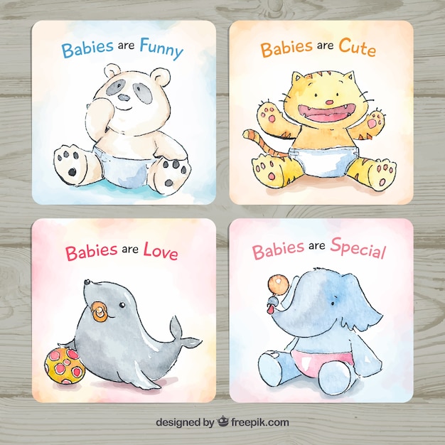 Baby cards collection in watercolor style