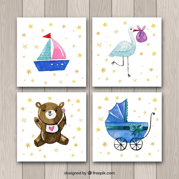 Baby cards collection in watercolor style