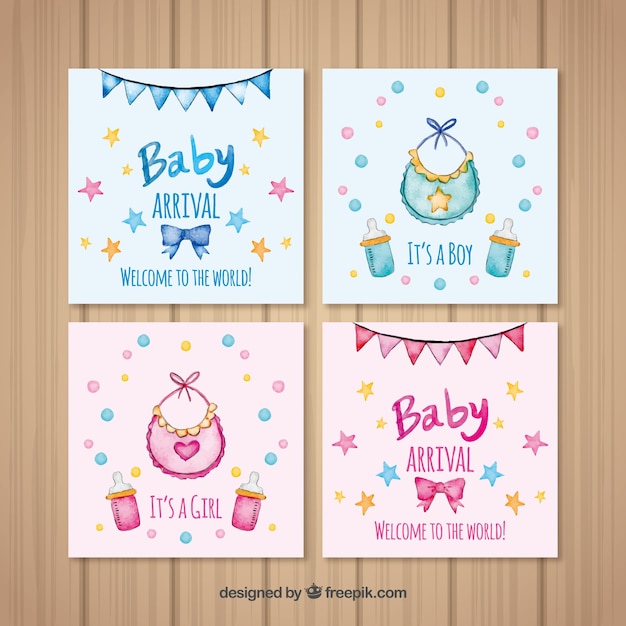 Vector baby cards collection in watercolor style