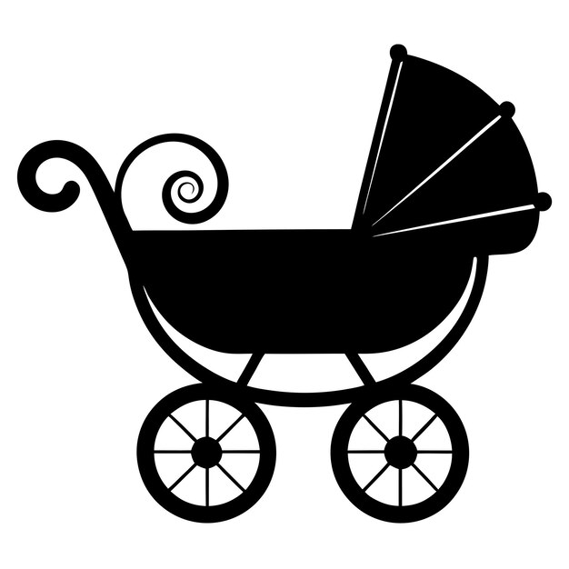 baby carriage black silhouette vector art and illustration