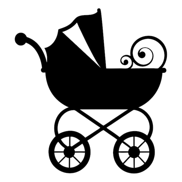 baby carriage black silhouette vector art and illustration