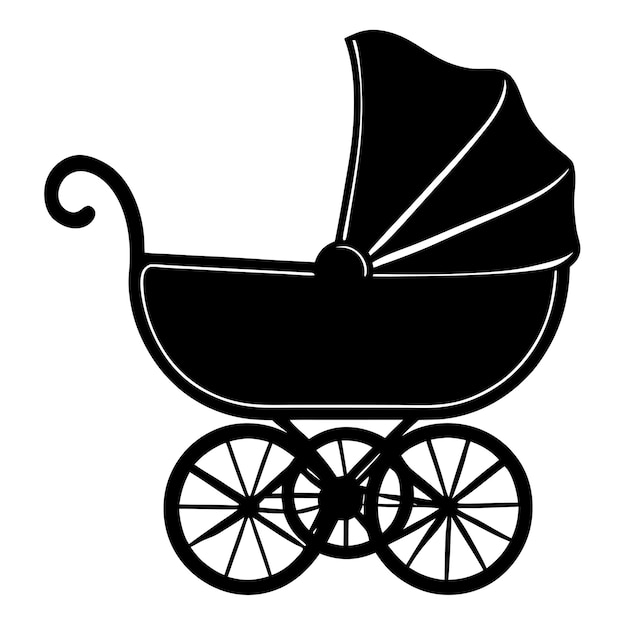 baby carriage black silhouette vector art and illustration