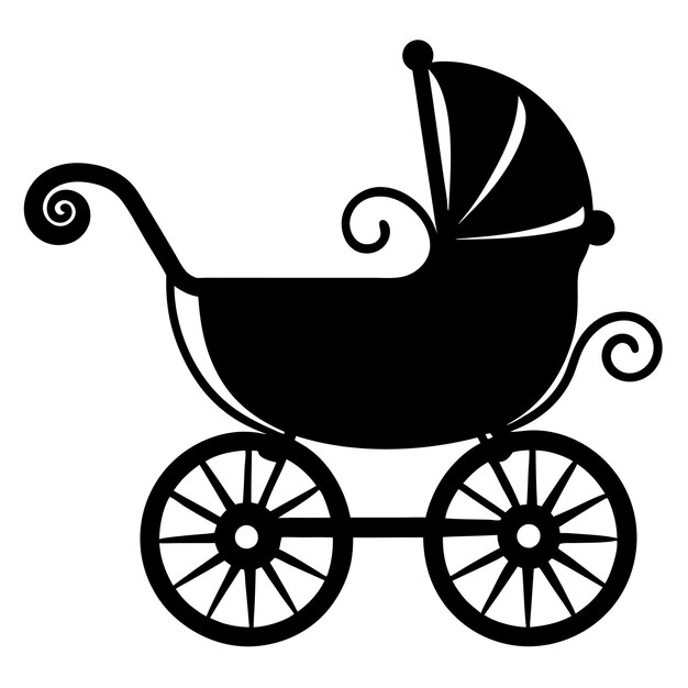 Vector baby carriage black silhouette vector art and illustration