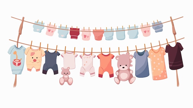 Vector baby clothes and toy drying vector isolate