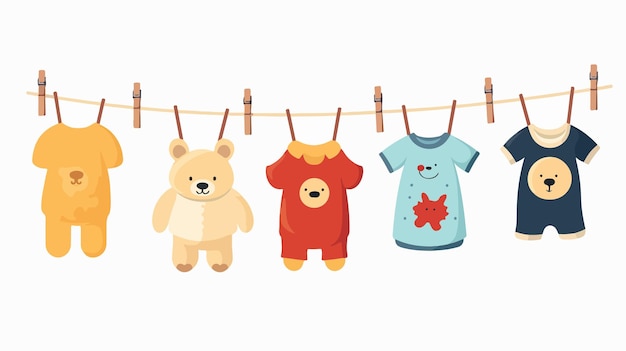 Baby Clothes and Toy Drying Vector Isolate