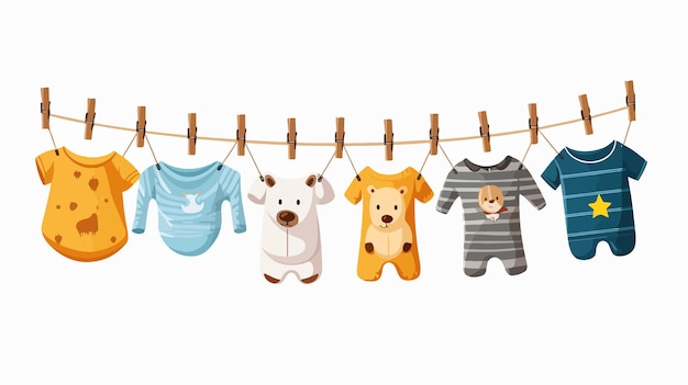 Vector baby clothes and toy drying vector isolate