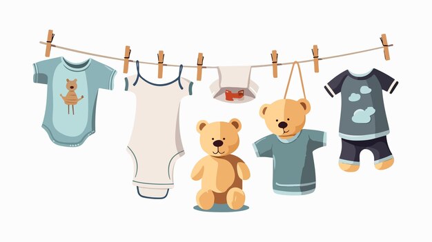 Vector baby clothes and toy drying vector isolate