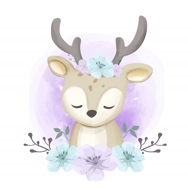 Baby deer and beautiful flowers