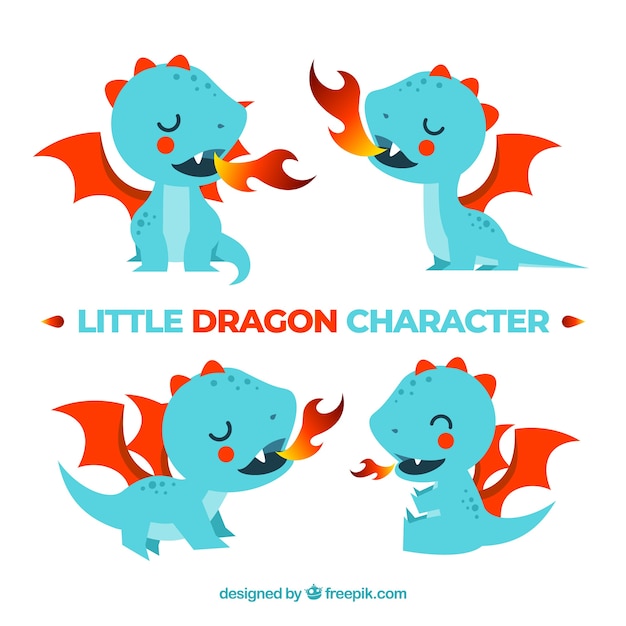 Baby dragon character collection with flat design