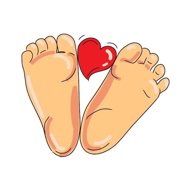 Baby foot closeup drawn modern style on white background Cute heart between children's feet vector