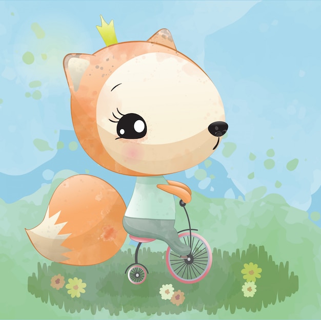 baby Fox cute character painted with watercolor