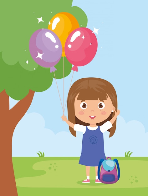 Baby girl smiling with helium balloon in hand illustration