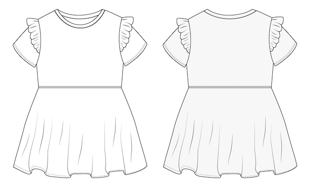 Baby Girls winglet sleeves dress fashion technical draw vector illustration template design