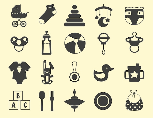 Baby goods icons set