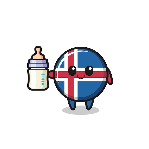 Baby iceland flag cartoon character with milk bottle