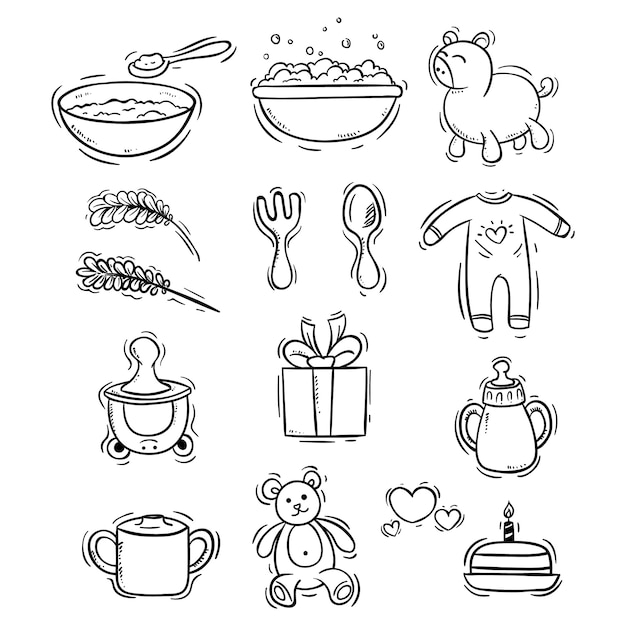 baby icons collection with doodle style