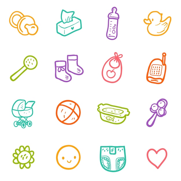 Baby icons set llustration of children toys and elements